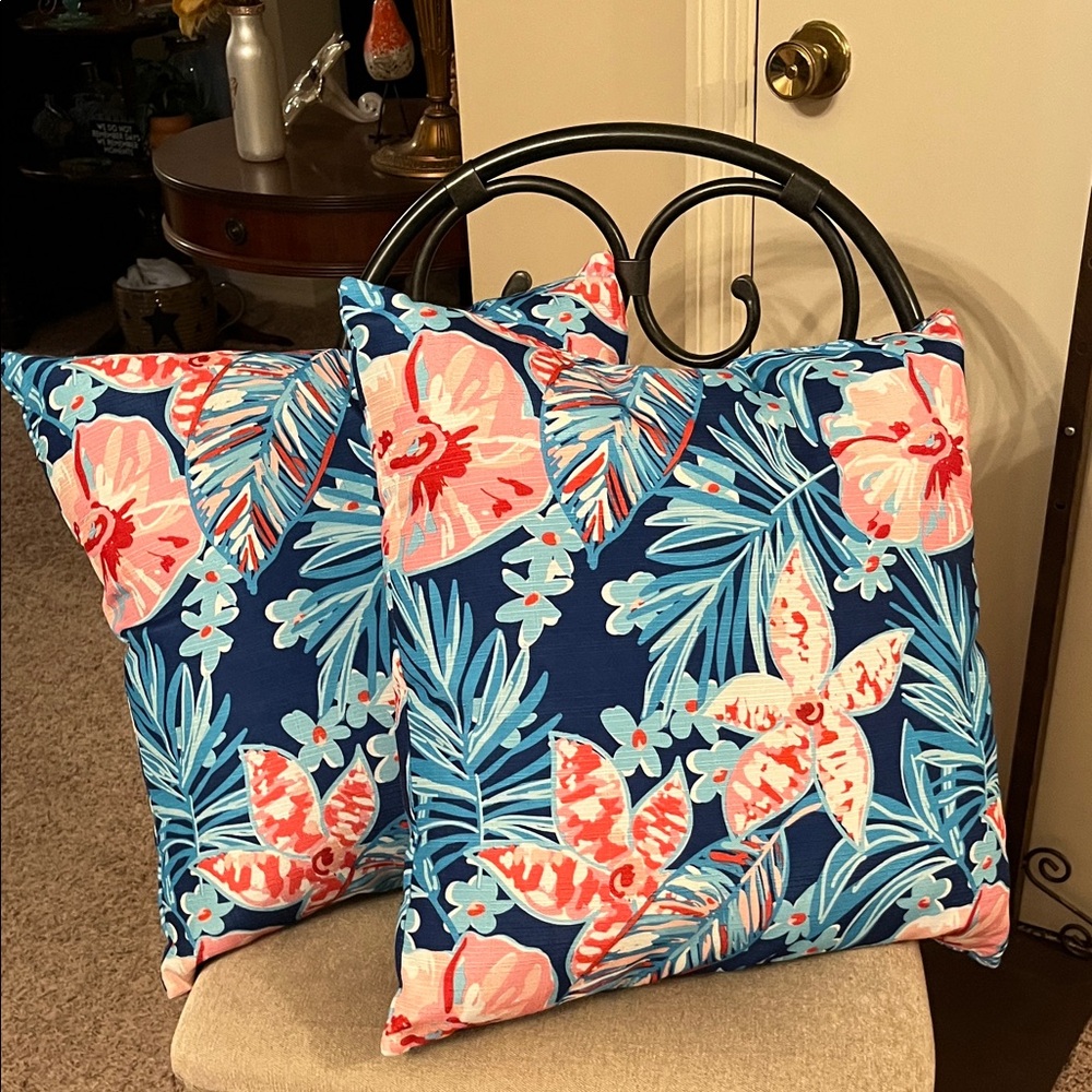 Floral Accent Pillows in Blue and Pink